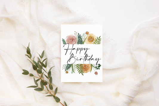 Watercolour Floral Happy Birthday Card