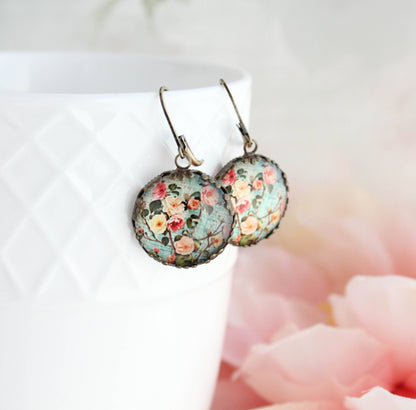Floral Earrings | Flowers and Leaves | Aqua Mint 145