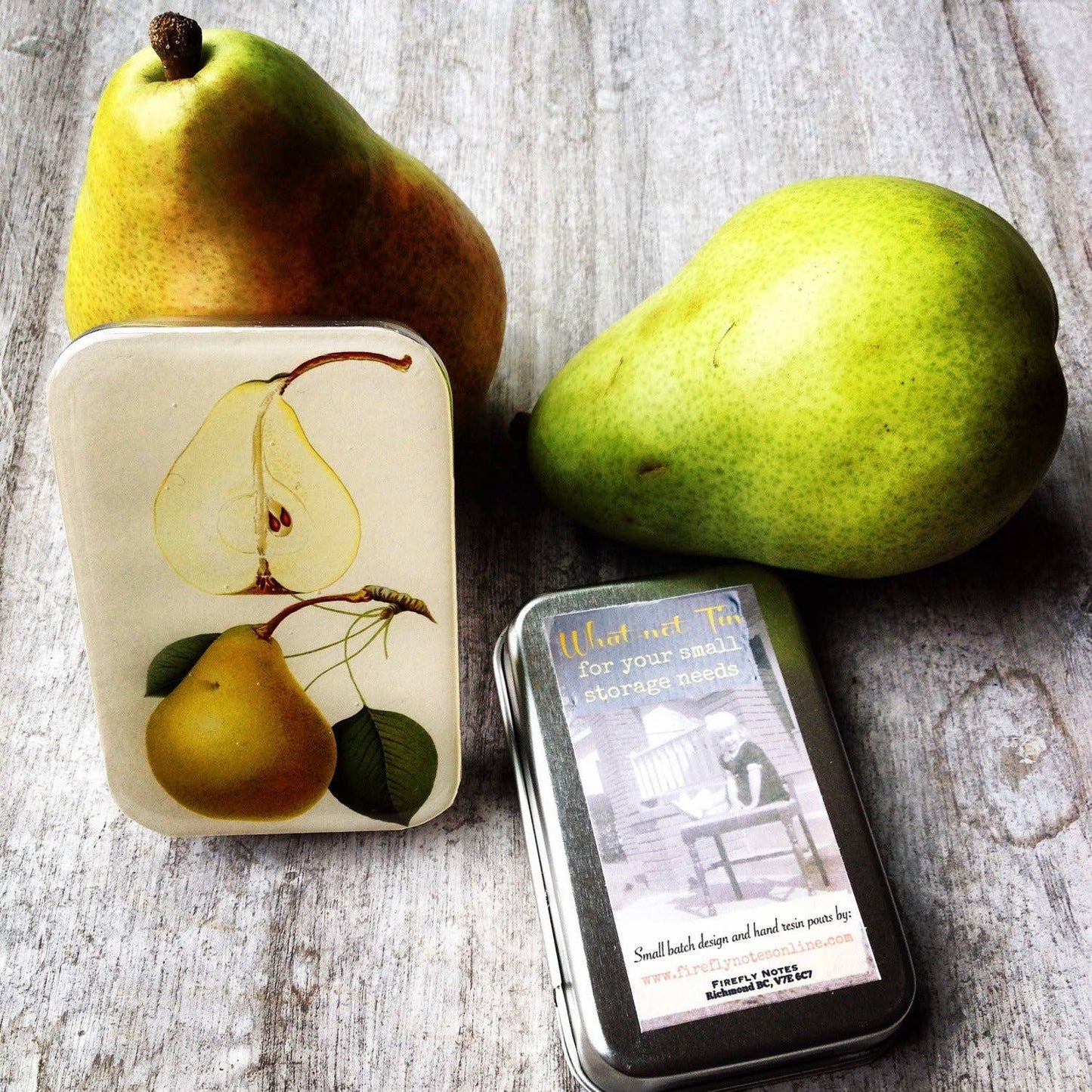 Large Botanical Pear Notions Tin