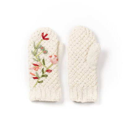 Naomi Embroidered Wool Hand Knit Mittens: Ivory
