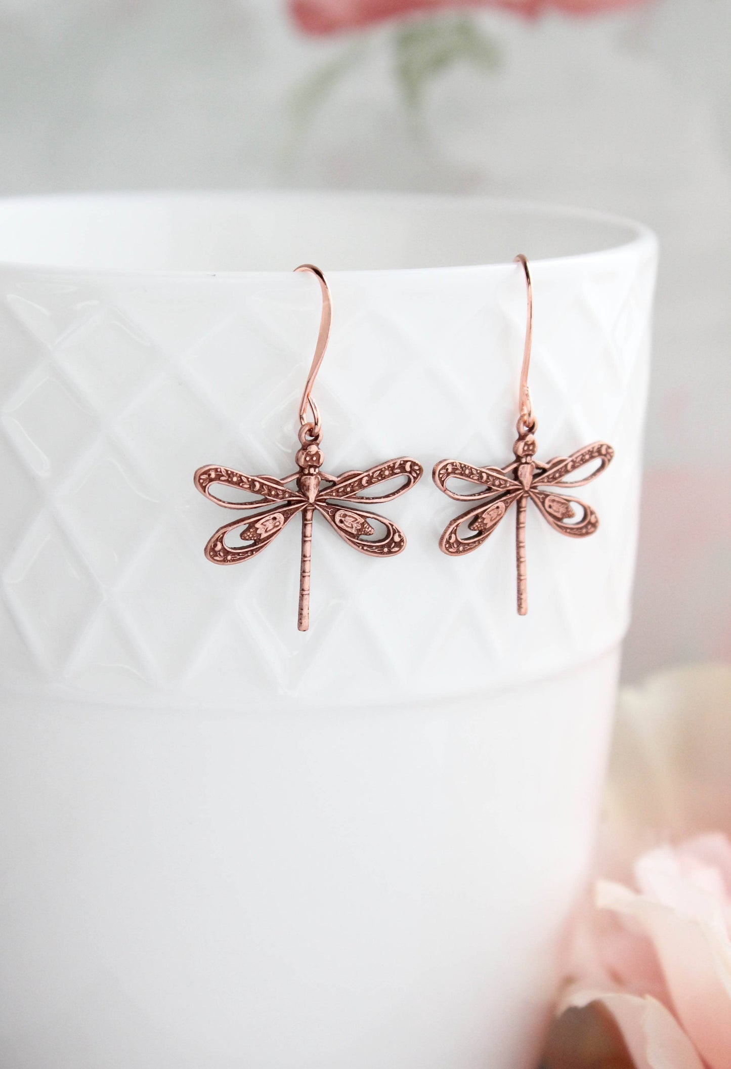 Dragonfly Earrings |  Rose Copper Earrings | Nature Jewelry - 101