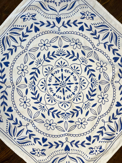 Mandala Flour Sack Towel  |  Blue and White Tea Towel