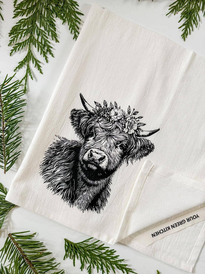 Tea Towel/ Floral Cow / Kitchen Towel