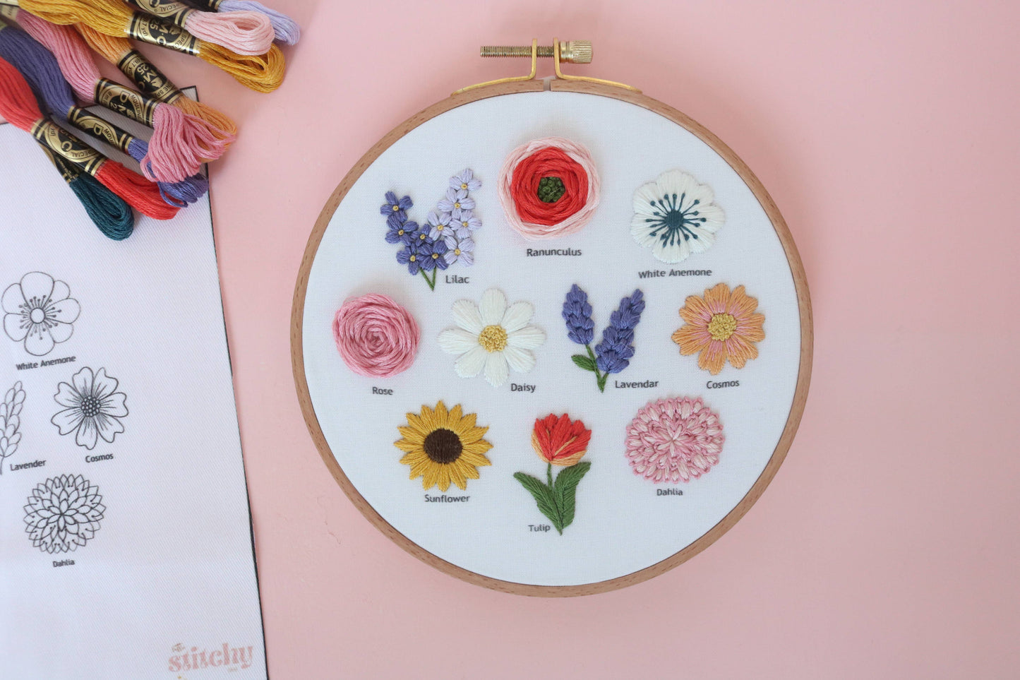6" Flower Chart Hand Embroidery Kit