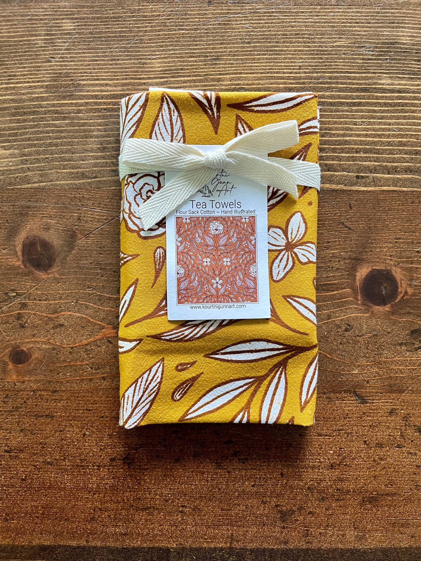 Yellow Floral Flour Sack Towel  |  Gold Tea Towel