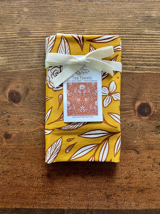 Yellow Floral Flour Sack Towel  |  Gold Tea Towel