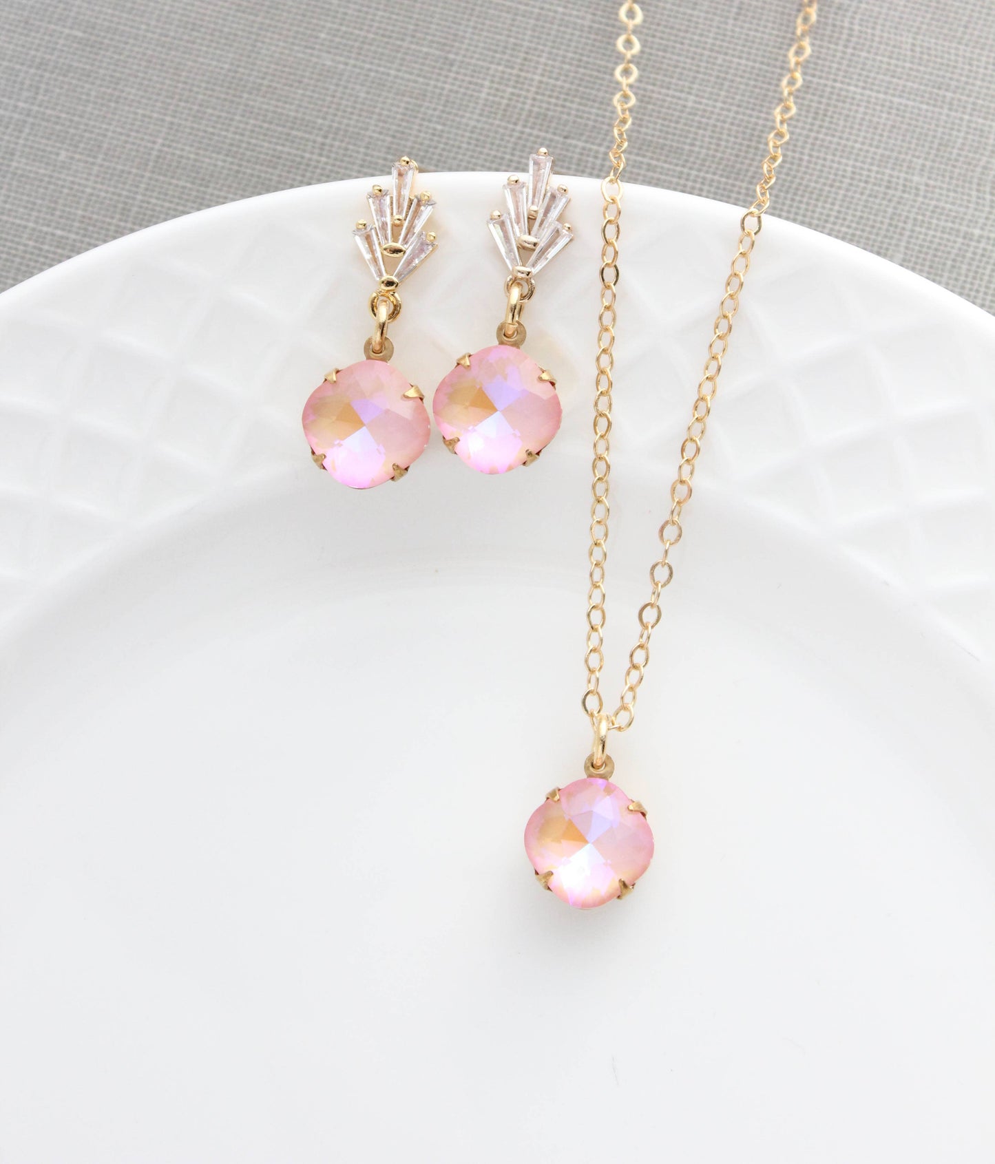 Art Deco Glass Leaf Post Earrings | Pastel Pink Glass Jewel - 289