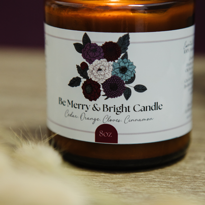 Be Merry & Bright Candle, Natural Holiday Essential Oil Candle (8oz)