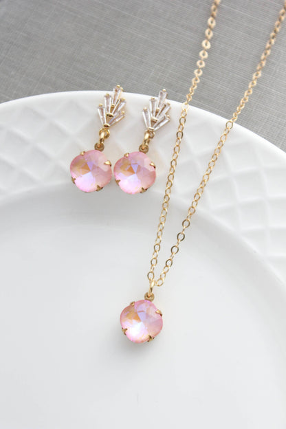 Art Deco Glass Leaf Post Earrings | Pastel Pink Glass Jewel - 289