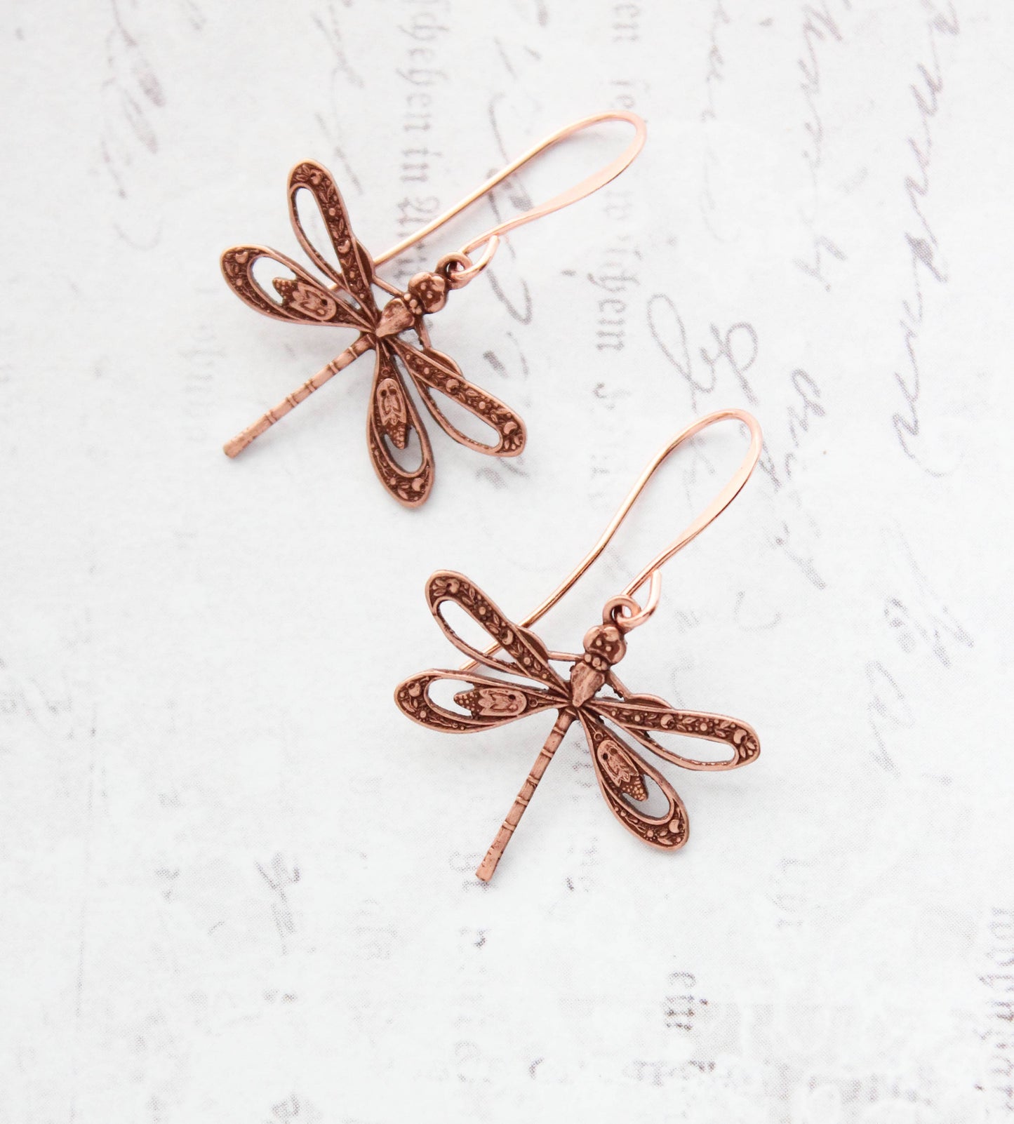 Dragonfly Earrings |  Rose Copper Earrings | Nature Jewelry - 101