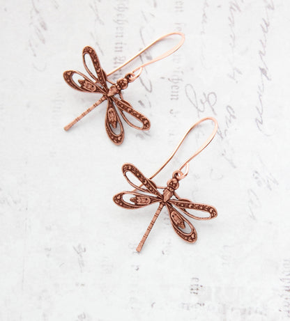 Dragonfly Earrings |  Rose Copper Earrings | Nature Jewelry - 101