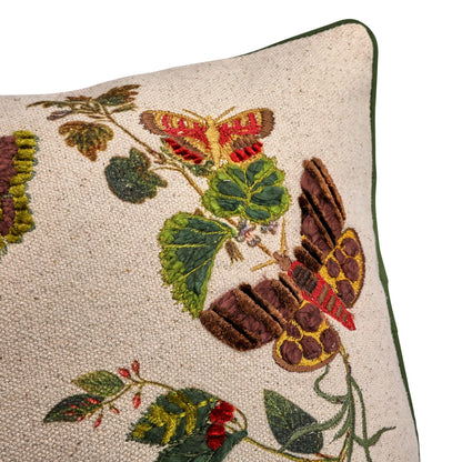 24" x 12" Cotton Lumbar Pillow w/ Butterflies, Flowers, Embroidery & Piping