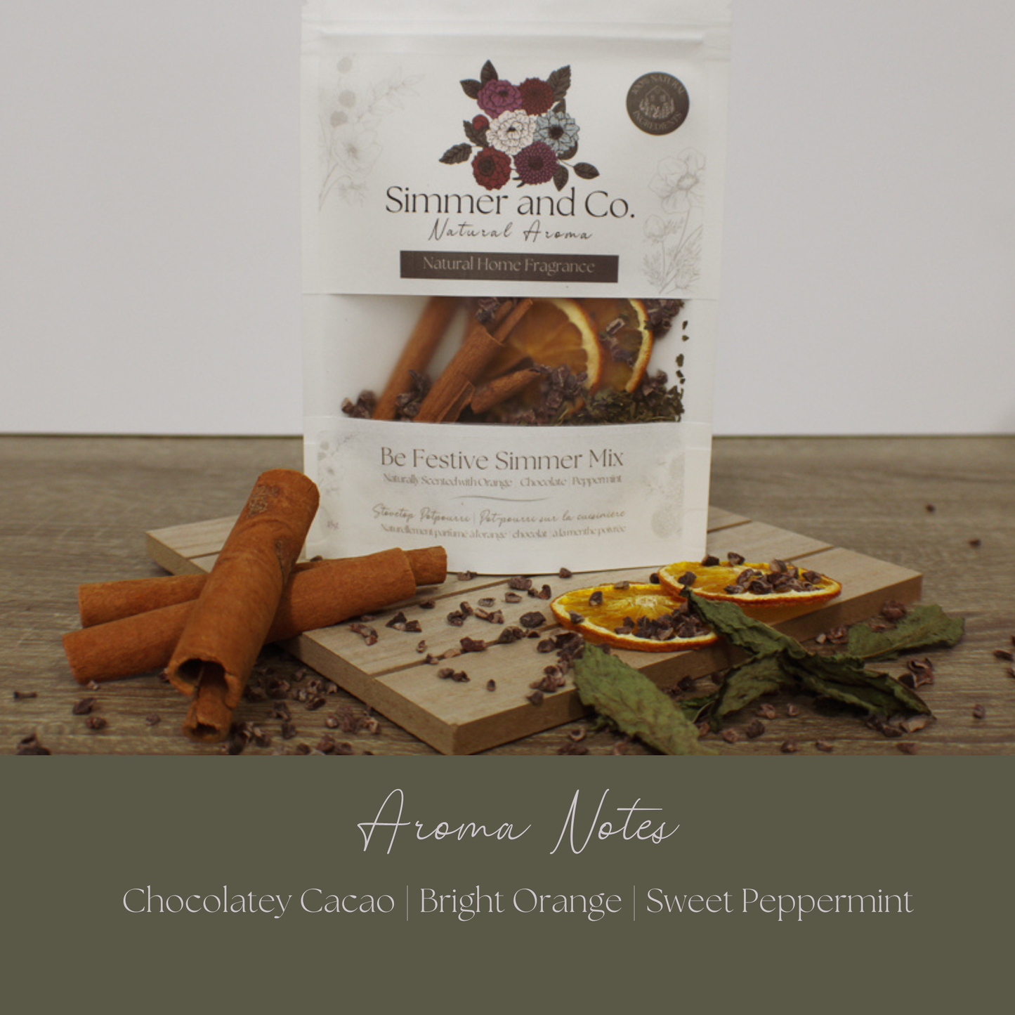 Be Festive Simmer Pot Mix, Natural Peppermint Cocoa Spice Aroma