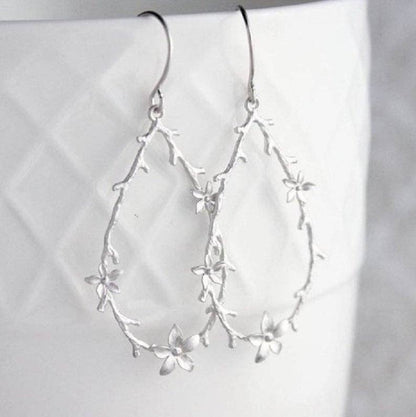 Twig and Flower Hoop Earrings | Matte Gold - 120