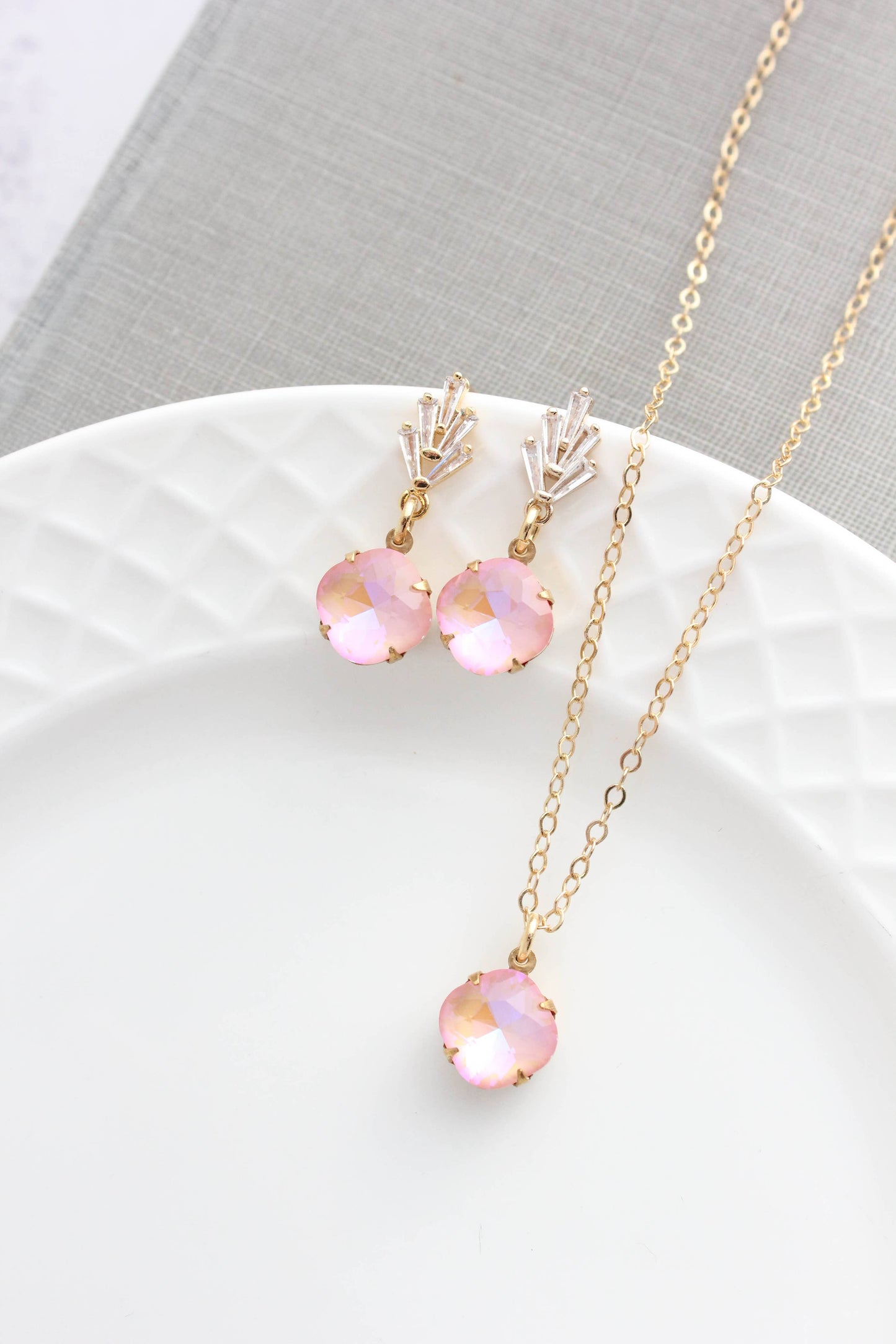 Art Deco Glass Leaf Post Earrings | Pastel Pink Glass Jewel - 289