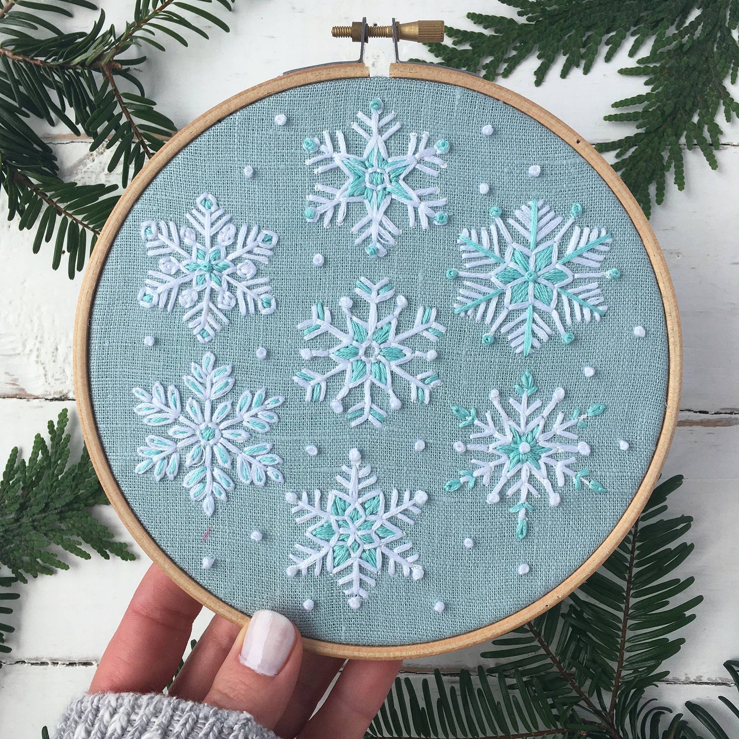 Snowflakes Embroidery Kit: Grey