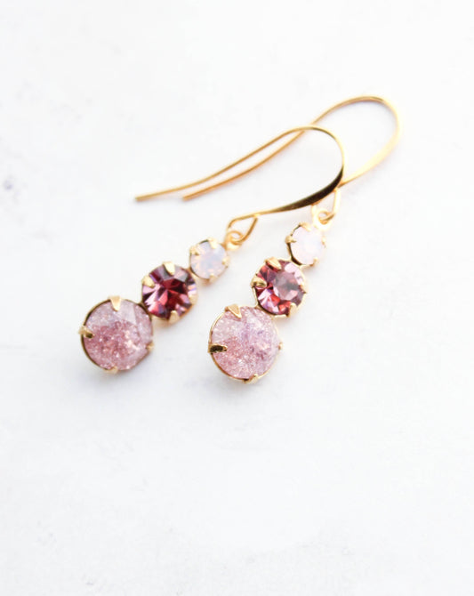 Vintage Glass Earrings | Dusty Rose Plum - 238