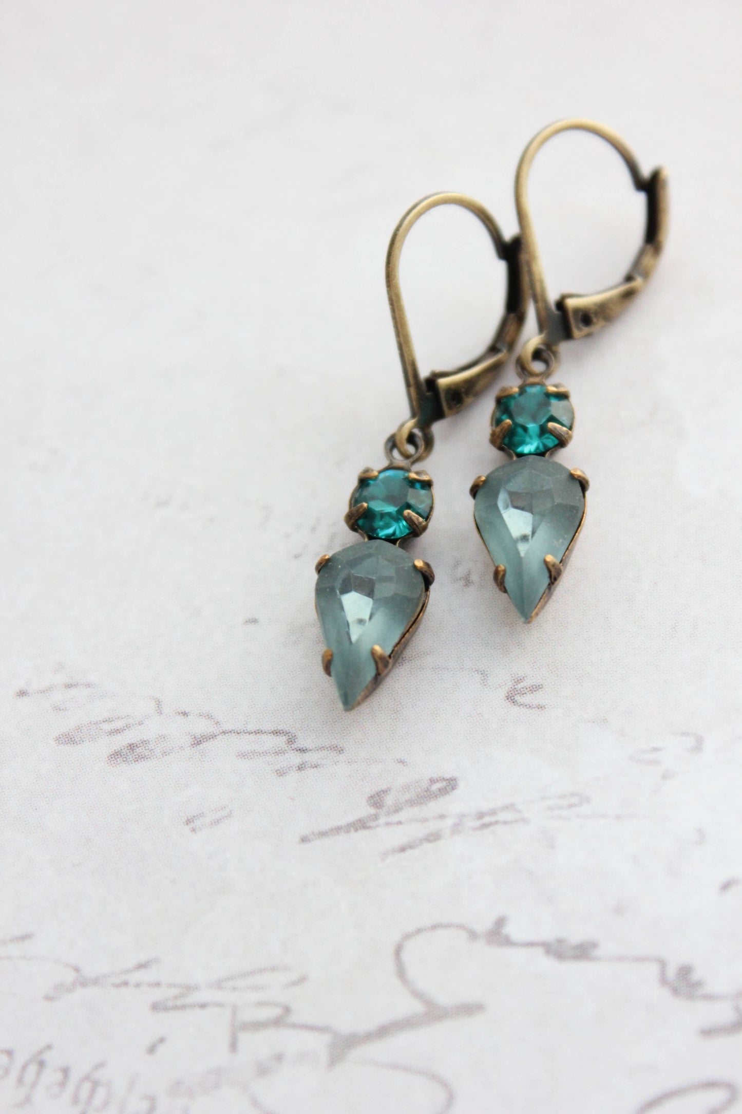 Tiny Vintage Glass Drop Earrings | Peacock Blue | #235