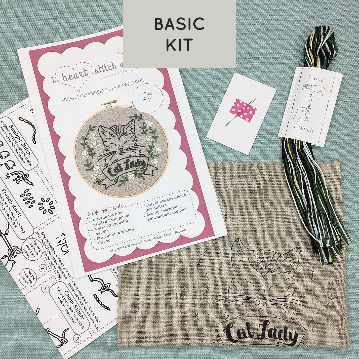 Cat Lady Embroidery Kit: Natural/Black