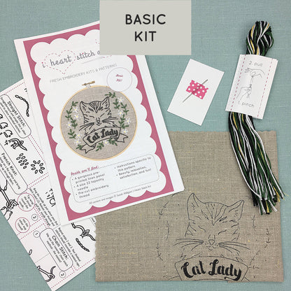 Cat Lady Embroidery Kit: Natural/Black