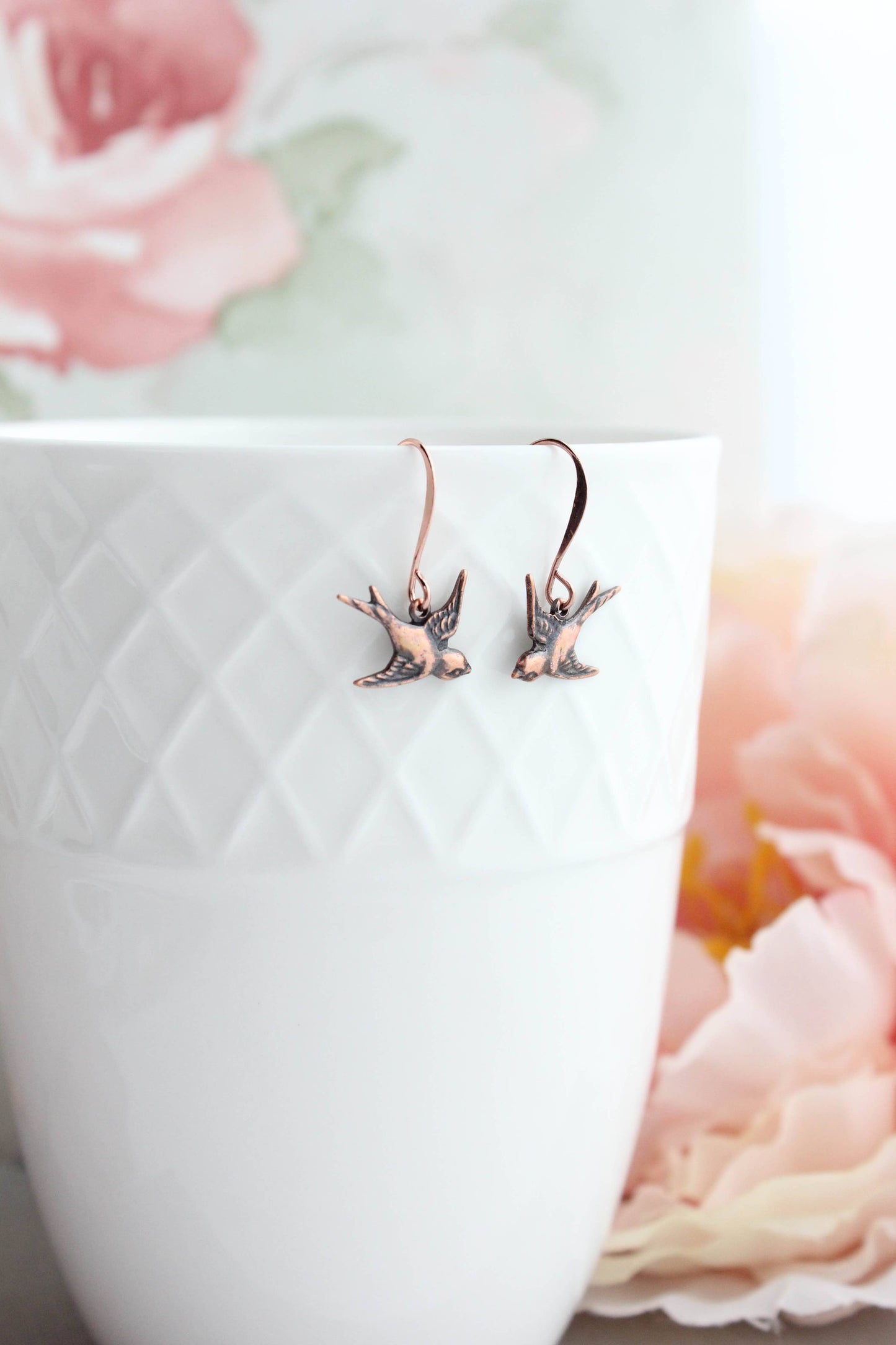 Bird Earrings in Antiqued Copper | Small Drop Earrings - 107