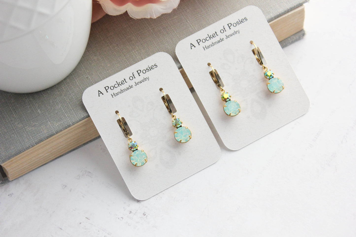 Small Earrings | Chrysolite Opal Glass | Mint Earrings | #233