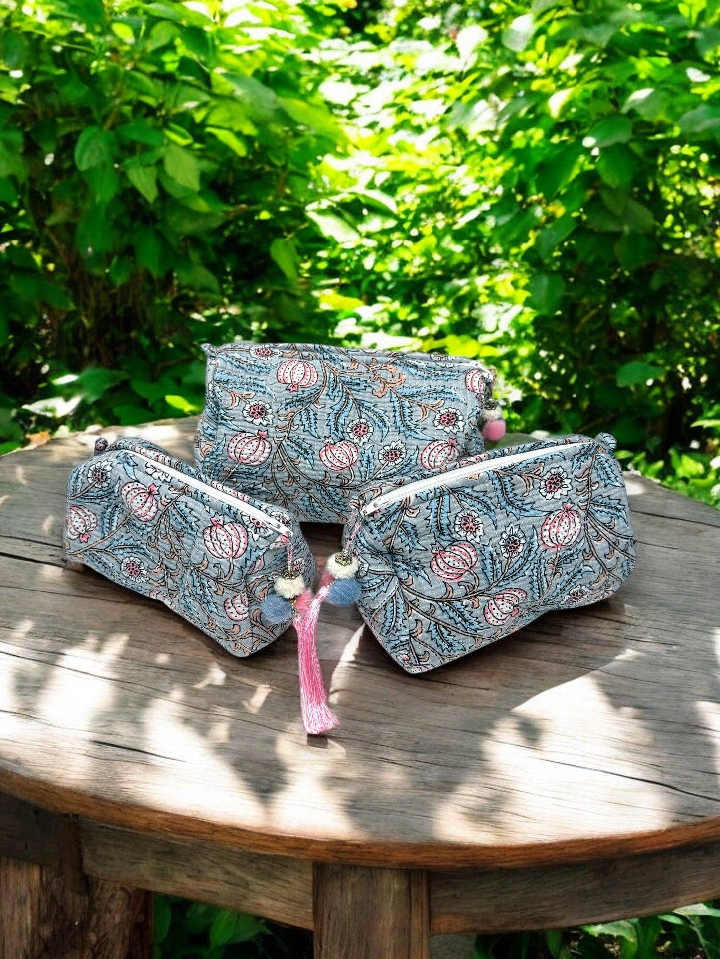 Hand-Made Grey Quilted Makeup Bag