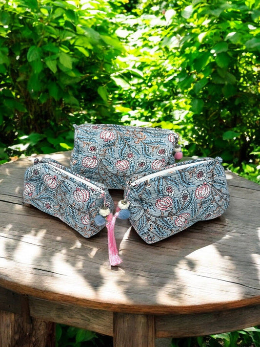 Hand-Made Grey Quilted Makeup Bag