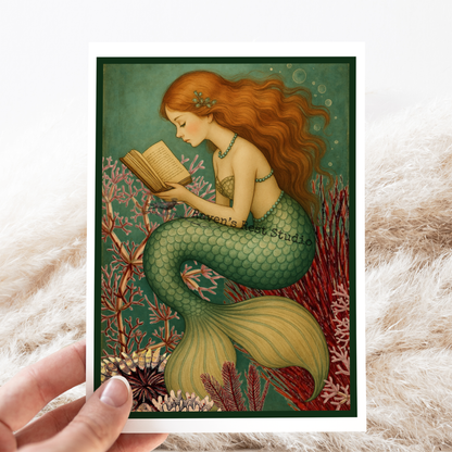 Magical Mermaid Reading a Book | Greeting Card