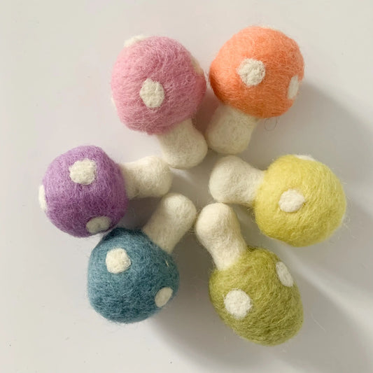 One Pastel Rainbow Regular Size Felt Mushroom