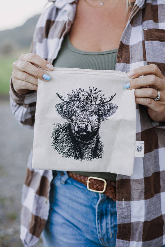 Snack Bag / Floral Cow / Reusable Lined Bag