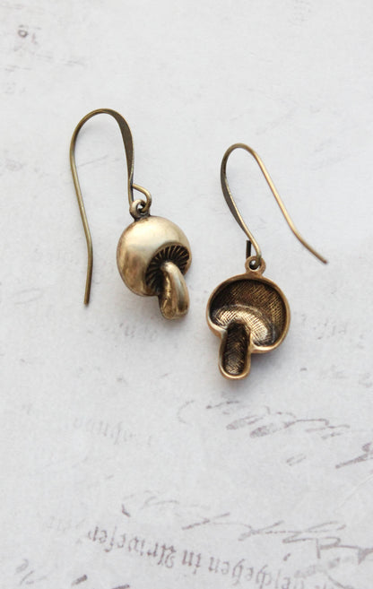 Little Mushroom Earrings - Antiqued Gold Brass - 123