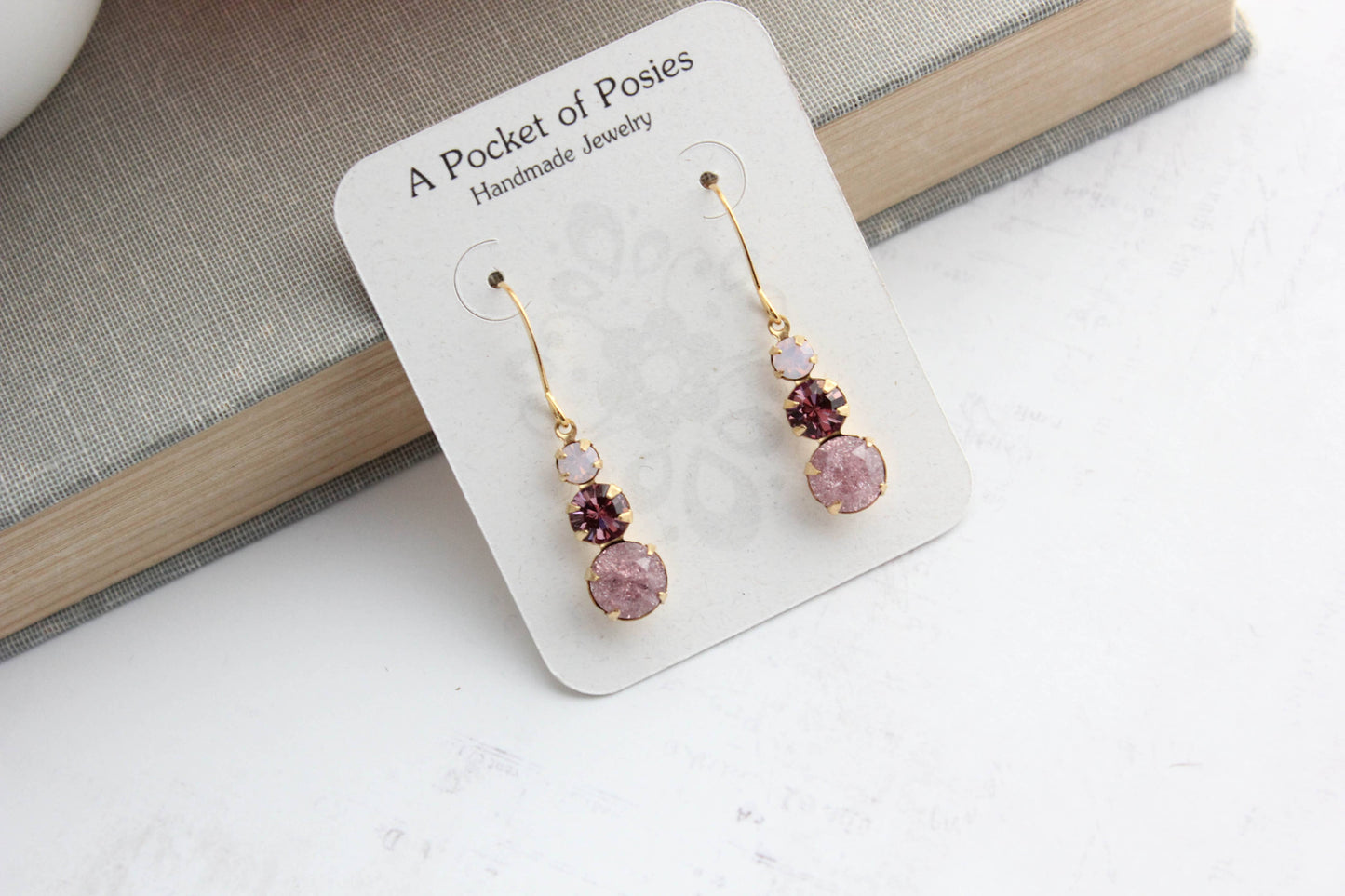 Vintage Glass Earrings | Dusty Rose Plum - 238