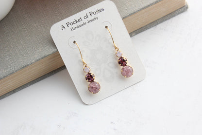 Vintage Glass Earrings | Dusty Rose Plum - 238