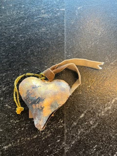 Metal Heart Shaped Bell Ornament with Brown Velvet Ribbon