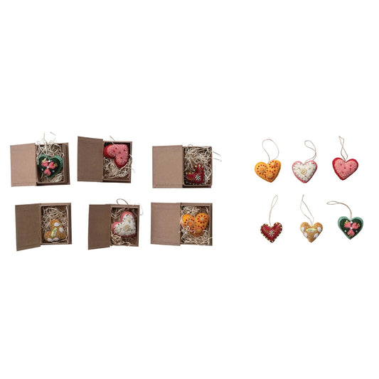 Handmade Wool Felt Heart Ornament In Book Shaped Kraft Box, 6 Styles